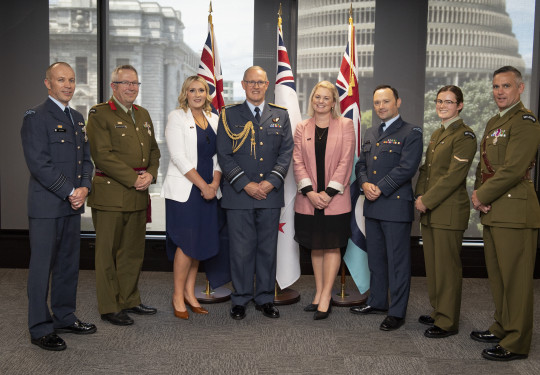 The group of award recipients with the Chief of Defence Force Air Marshal Kevin Short