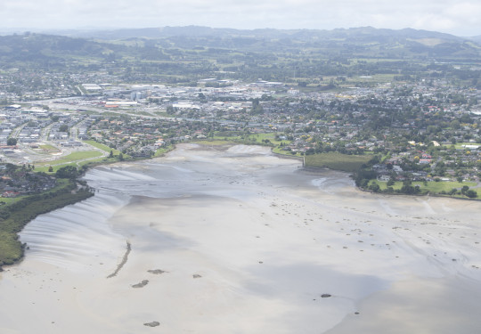 View of Auckland floods from a Seasprite Helicopter