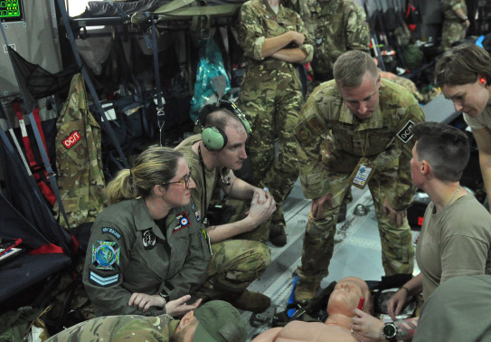 Royal New Zealand Air Force medic, Corporal Heidi Joseph from the Aeromedical Evacuation team on-board a Royal Air Force aircraft during Exercise Mobility Guardian 23.