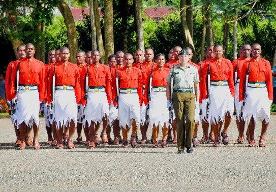 Corporal Laura McFadzien marches with the RFMF graduates (Photo credit: RFMF media)