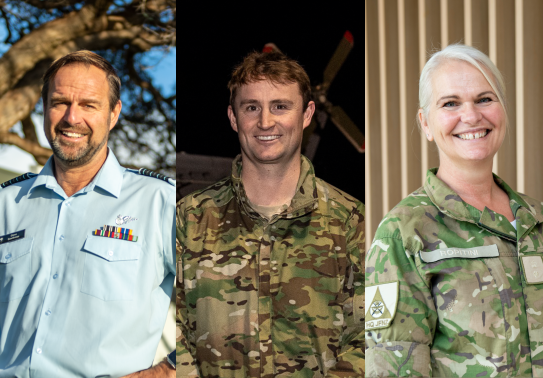 Squadron Leader George McInnes and Group Captain Glenn Gowthorpe from the Royal New Zealand Air Force, along with Lieutenant Colonel Vanessa Ropitini from the New Zealand Army, have today received the New Zealand Distinguished Service Decoration (DSD).