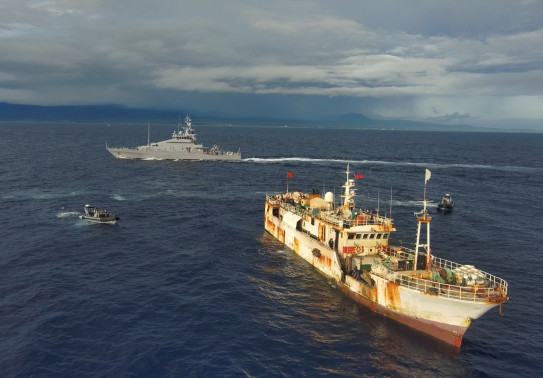 Two Rigid Hulled Inflatable Boats from HMNZS Taupo approach a vessel prior to boarding
