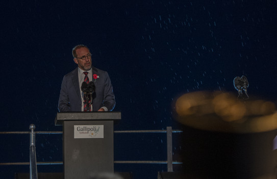 Minister of Defence Andrew Little delivers the commemorative address
