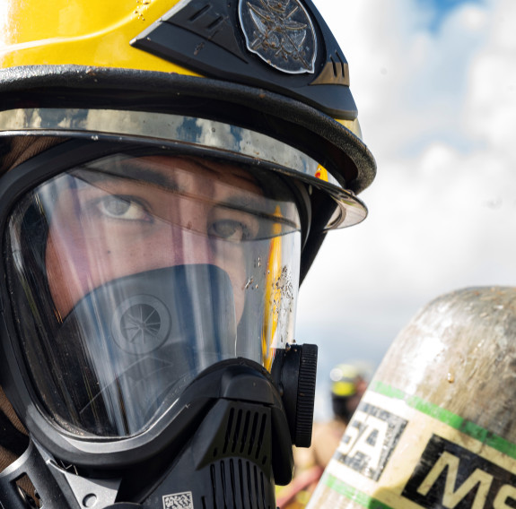 Royal New Zealand Air Force firefighter LAC Te Waiora Pirikahu waits for a joint live-fire training exercise to begin during Mobility Guardian 23 at Andersen Air Force Base, Guam. 