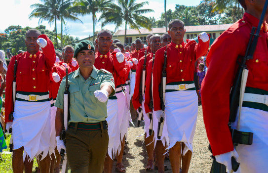 The New Zealand Army’s Corporal Darby Taunoa marches with the graduates of the Republic of Fiji Military Force Basic Recruit Course (Photo credit: RFMF media)