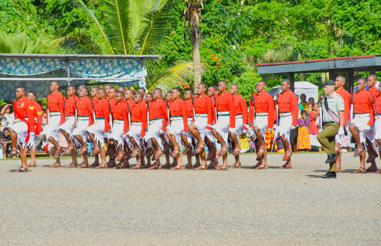 Sergeant Andrew Shaw marches with the RFMF graduates of the RFMF BRC 1/24 (Photo credit: Government of Fiji)