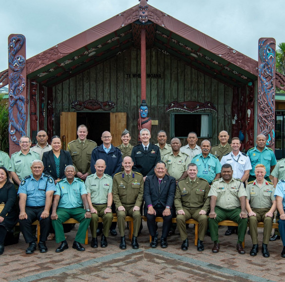 Chaplains in front of Te Taua Moana Marae at Devonport Naval Base