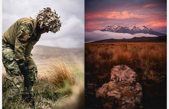 Left: Private O’Sullivan digs her shell scrape. When soldiers are living in areas of open country they ‘dig in’ for protection. Right: The early morning view of Mt Ruapehu that Private O’Sullivan had while she was on sentry duty.