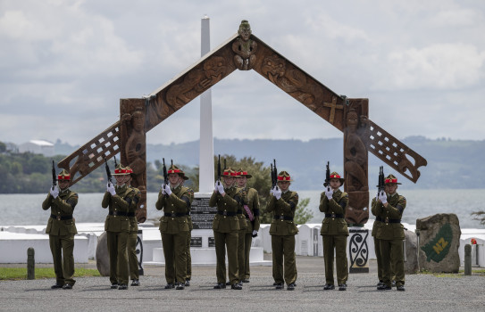 A firing party conducted a three-shot volley for Sir Robert