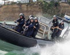 Students experience the thrill of seaboat drills aboard Rigid Hulled Inflatable Boats.