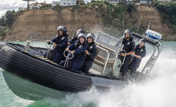 Students experience the thrill of seaboat drills aboard Rigid Hulled Inflatable Boats.